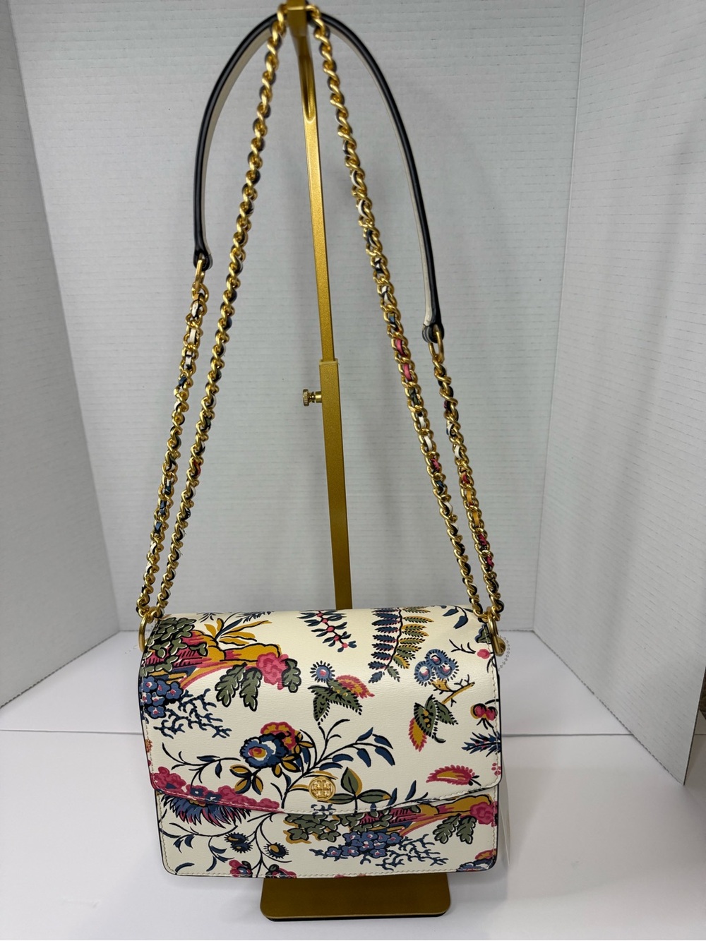 Tory Burch Floral Parker Convertible Chain Shoulder/Crossbody Leather Bag NWT